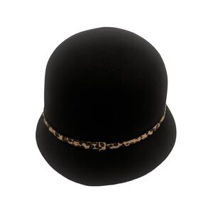 KATE LANDRY 100% Wool Hat‎ With Faux Fur Animal Print Trim